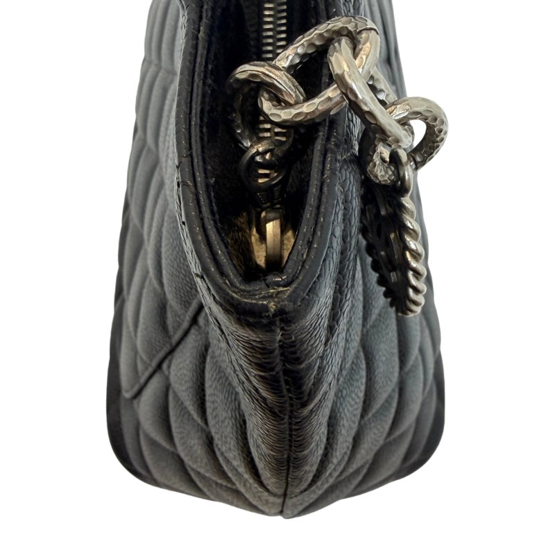 CHANEL Black Caviar Leather Hilton Vintage Reproduction Tote Handbag With Silver Hardware, Comes With Original Dust Bag