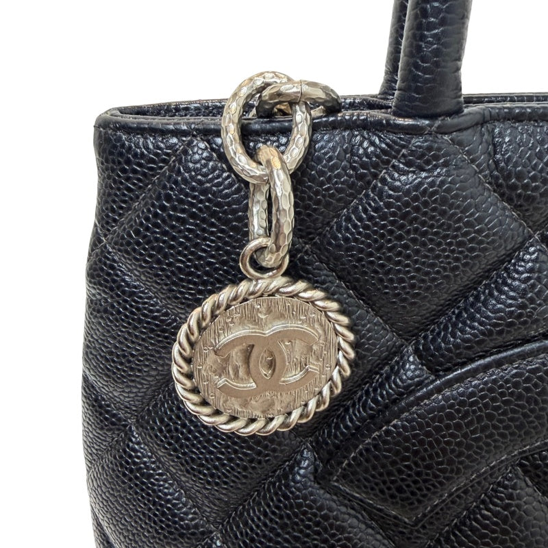 CHANEL Black Caviar Leather Hilton Vintage Reproduction Tote Handbag With Silver Hardware, Comes With Original Dust Bag