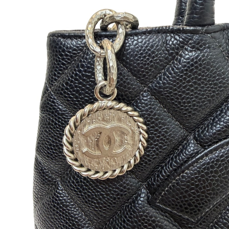 CHANEL Black Caviar Leather Hilton Vintage Reproduction Tote Handbag With Silver Hardware, Comes With Original Dust Bag