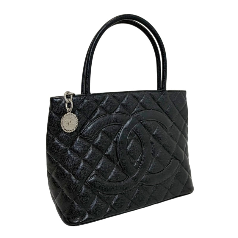 CHANEL Black Caviar Leather Hilton Vintage Reproduction Tote Handbag With Silver Hardware, Comes With Original Dust Bag