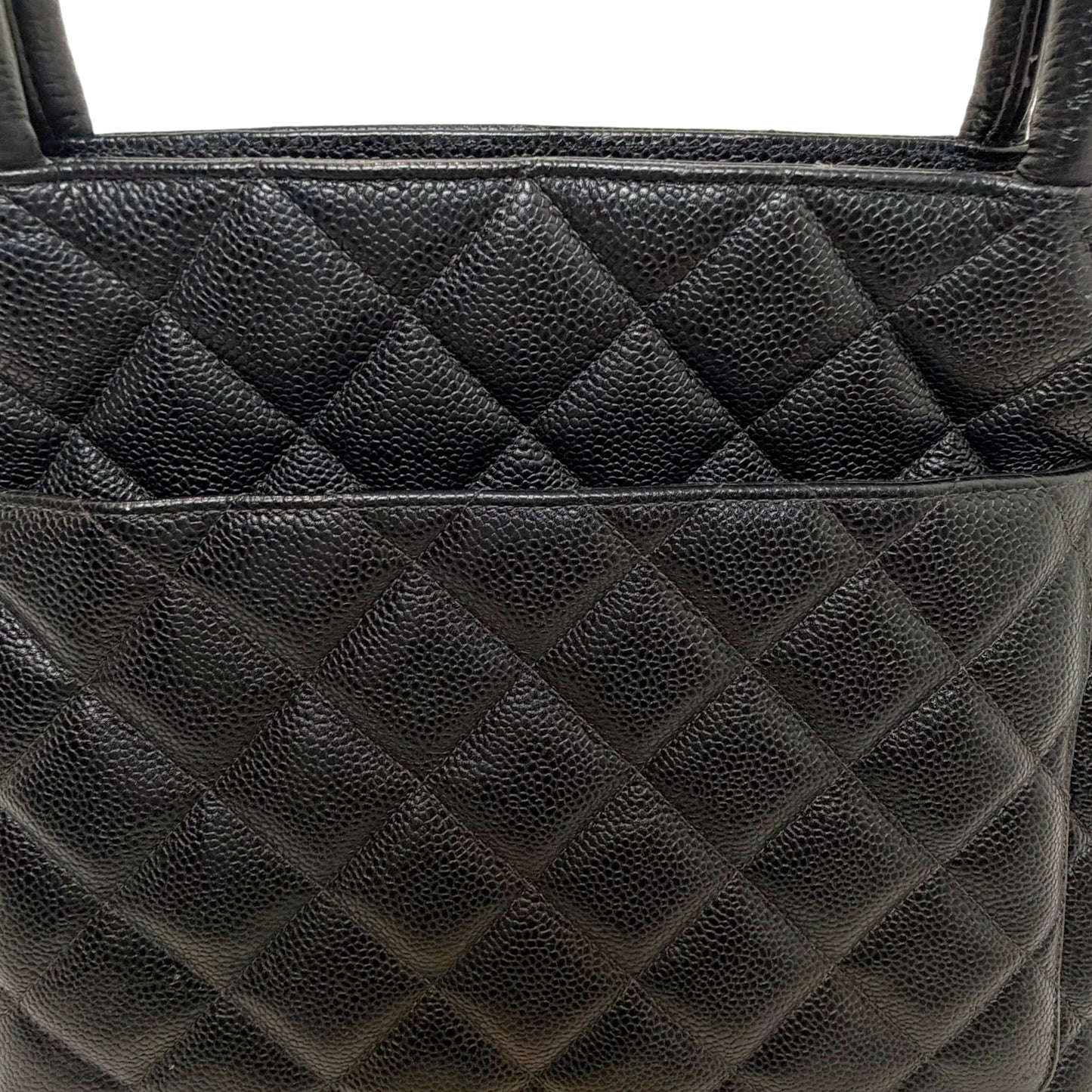 CHANEL Black Caviar Leather Hilton Vintage Reproduction Tote Handbag With Silver Hardware, Comes With Original Dust Bag