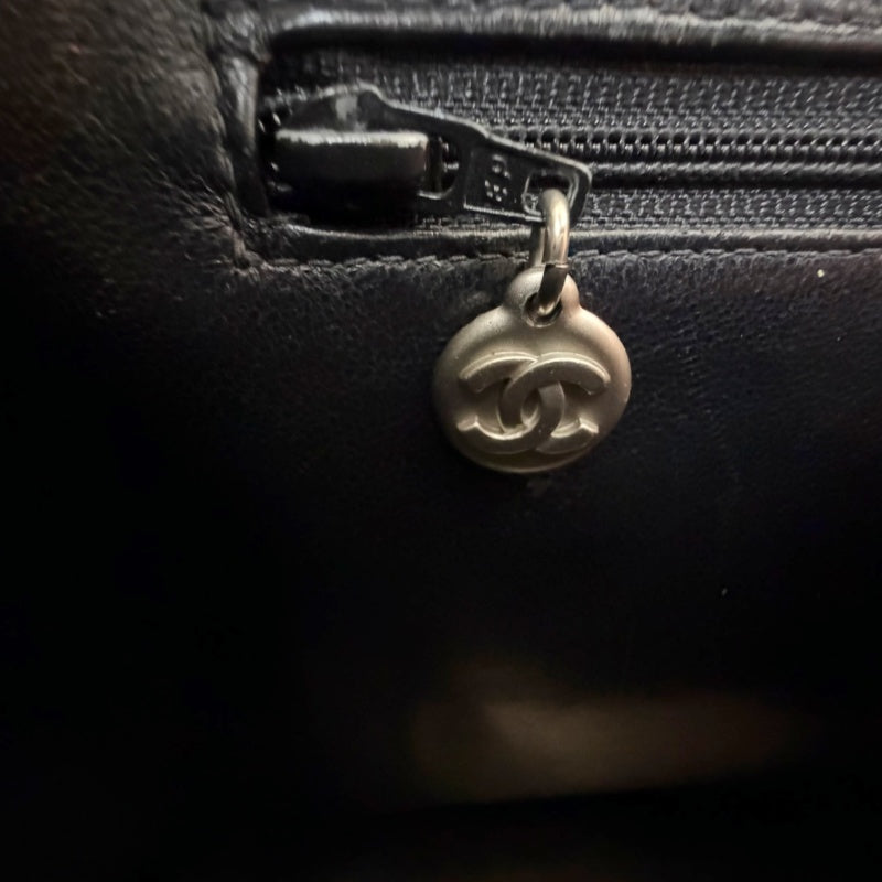 CHANEL Black Caviar Leather Hilton Vintage Reproduction Tote Handbag With Silver Hardware, Comes With Original Dust Bag