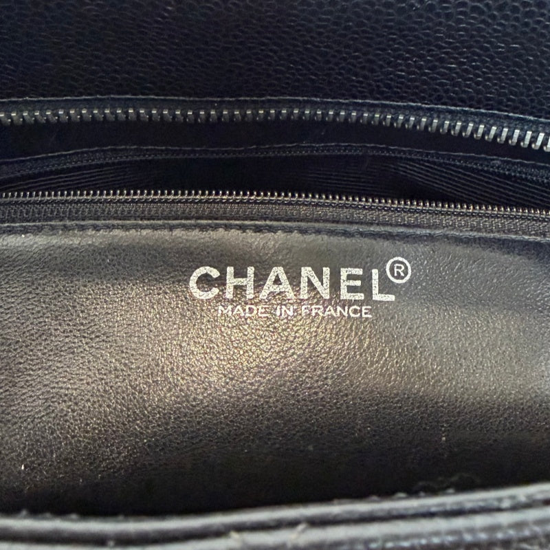 CHANEL Black Caviar Leather Hilton Vintage Reproduction Tote Handbag With Silver Hardware, Comes With Original Dust Bag