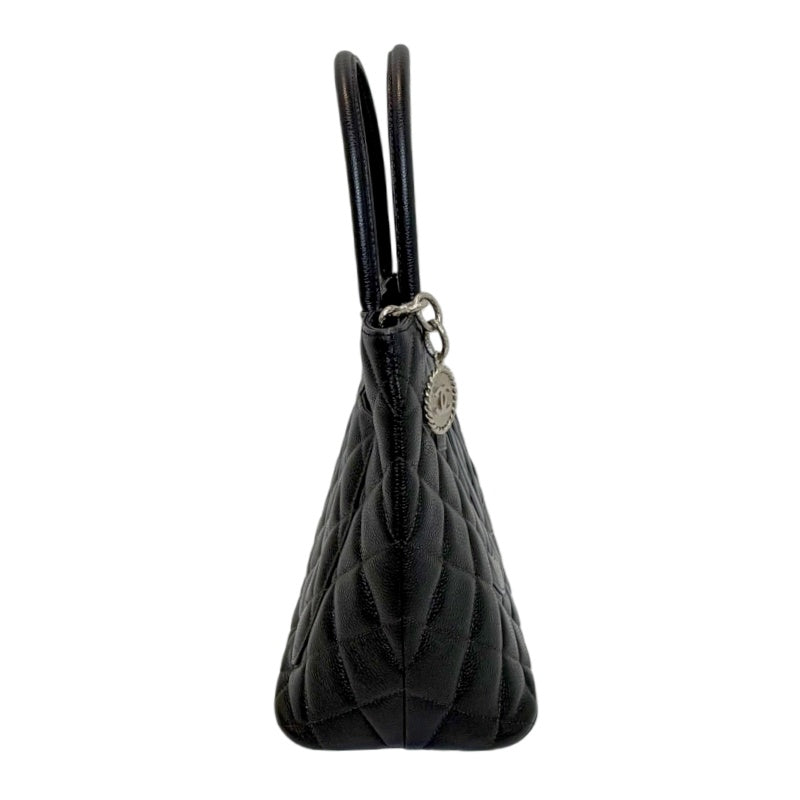 CHANEL Black Caviar Leather Hilton Vintage Reproduction Tote Handbag With Silver Hardware, Comes With Original Dust Bag
