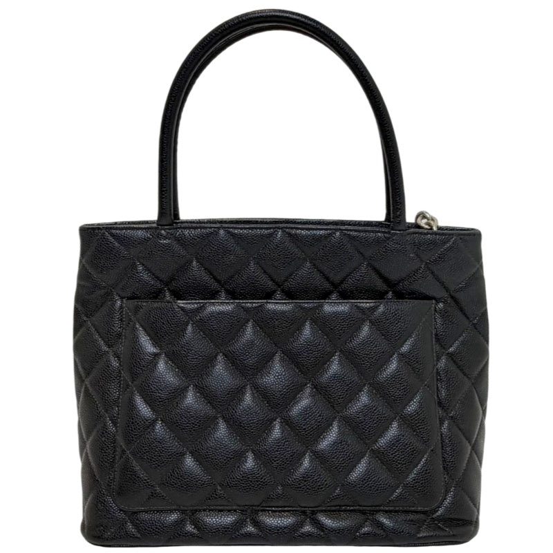 CHANEL Black Caviar Leather Hilton Vintage Reproduction Tote Handbag With Silver Hardware, Comes With Original Dust Bag