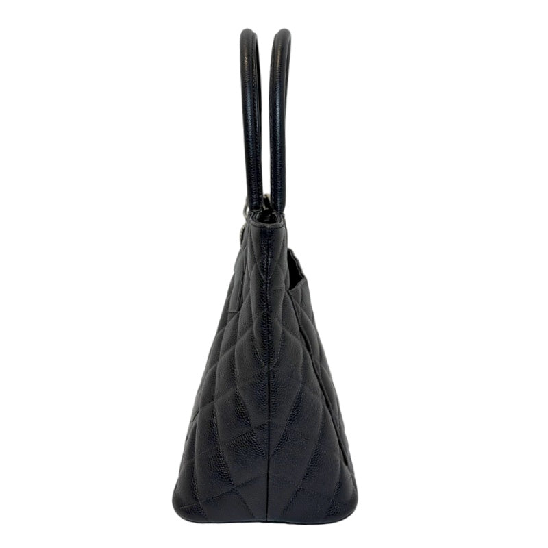 CHANEL Black Caviar Leather Hilton Vintage Reproduction Tote Handbag With Silver Hardware, Comes With Original Dust Bag