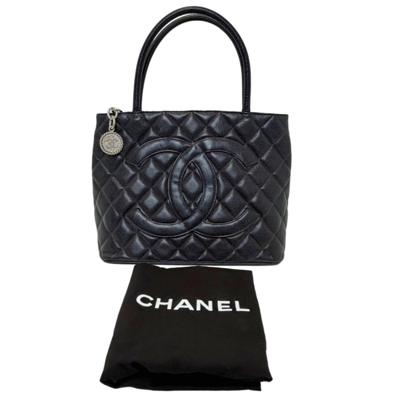 CHANEL Black Caviar Leather Hilton Vintage Reproduction Tote Handbag With Silver Hardware, Comes With Original Dust Bag
