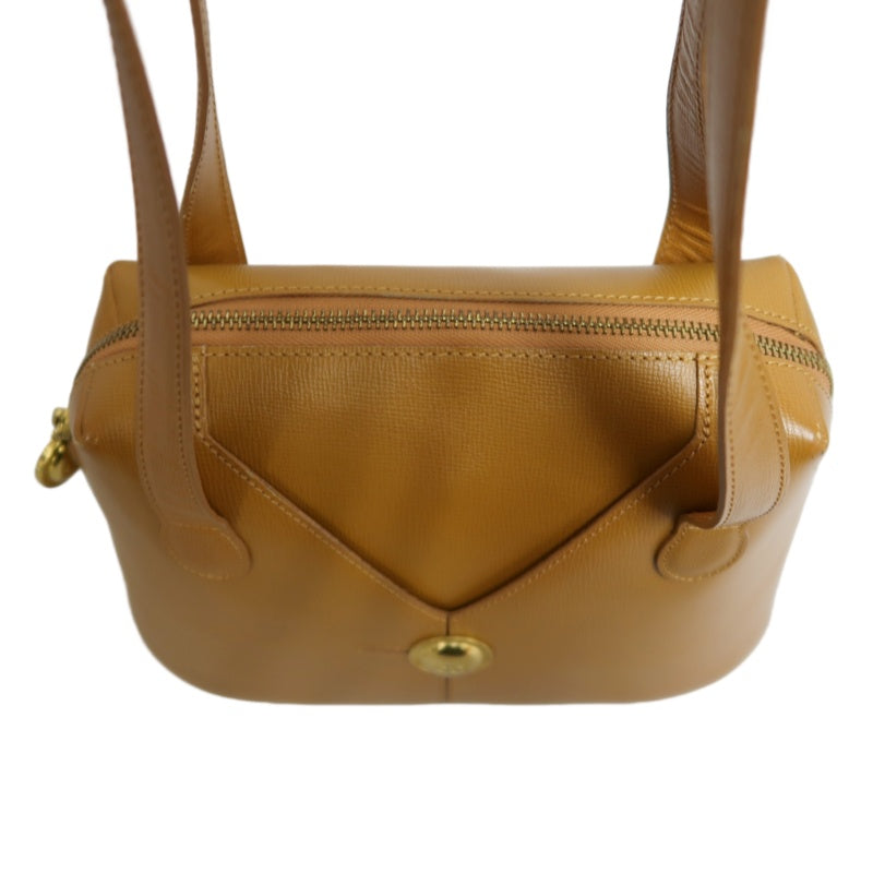 DIOR Vintage Oval Logo Shoulder Bag Calfskin Camel Brown Gold Hardware