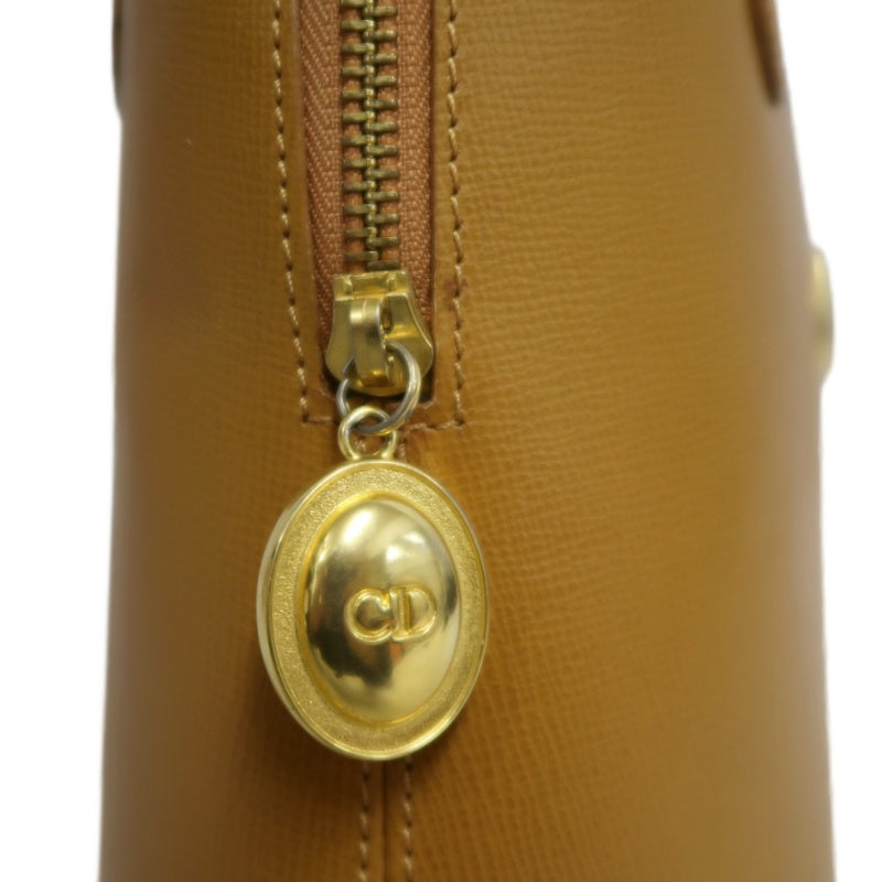 DIOR Vintage Oval Logo Shoulder Bag Calfskin Camel Brown Gold Hardware