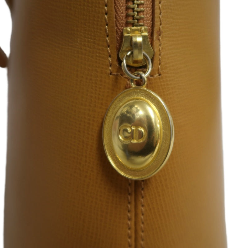 DIOR Vintage Oval Logo Shoulder Bag Calfskin Camel Brown Gold Hardware