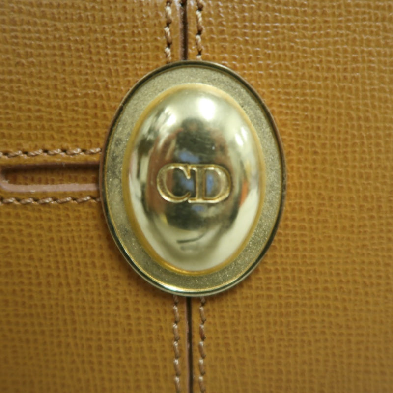 DIOR Vintage Oval Logo Shoulder Bag Calfskin Camel Brown Gold Hardware