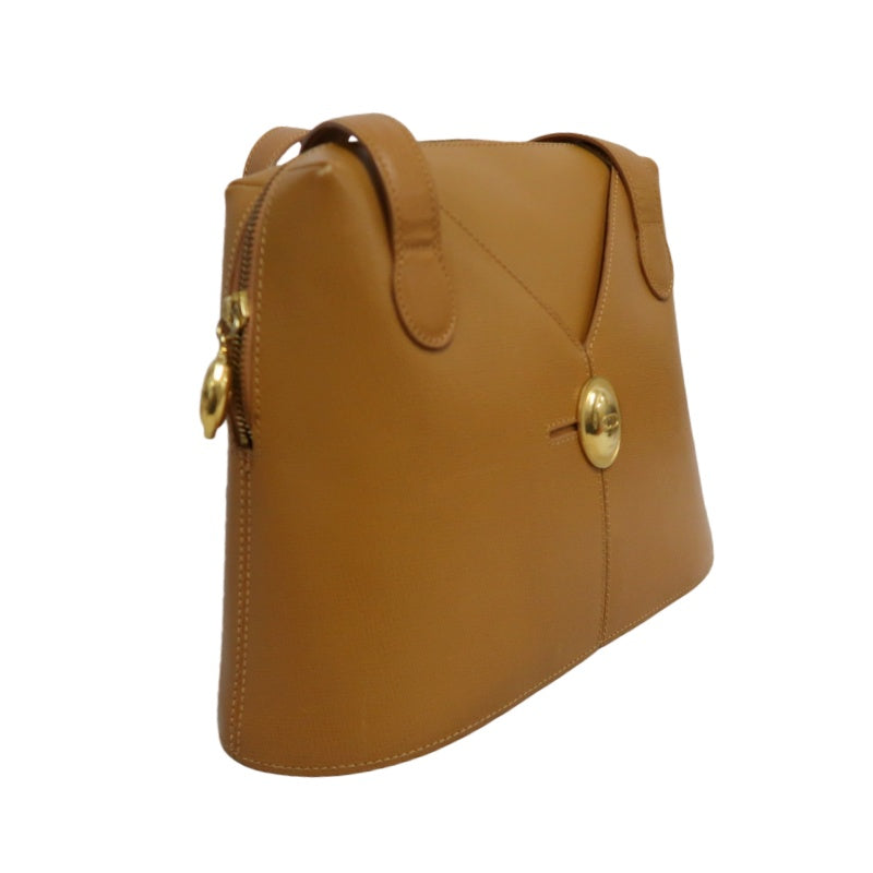 DIOR Vintage Oval Logo Shoulder Bag Calfskin Camel Brown Gold Hardware