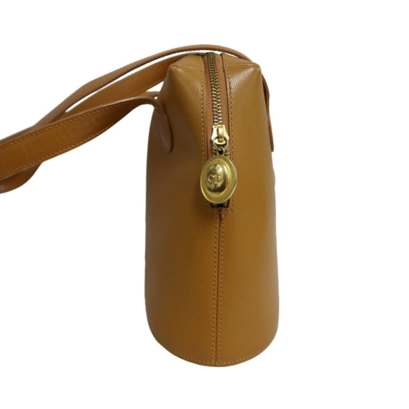 DIOR Vintage Oval Logo Shoulder Bag Calfskin Camel Brown Gold Hardware