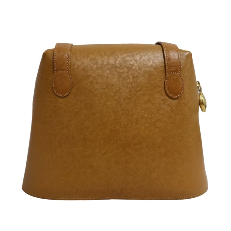 DIOR Vintage Oval Logo Shoulder Bag Calfskin Camel Brown Gold Hardware