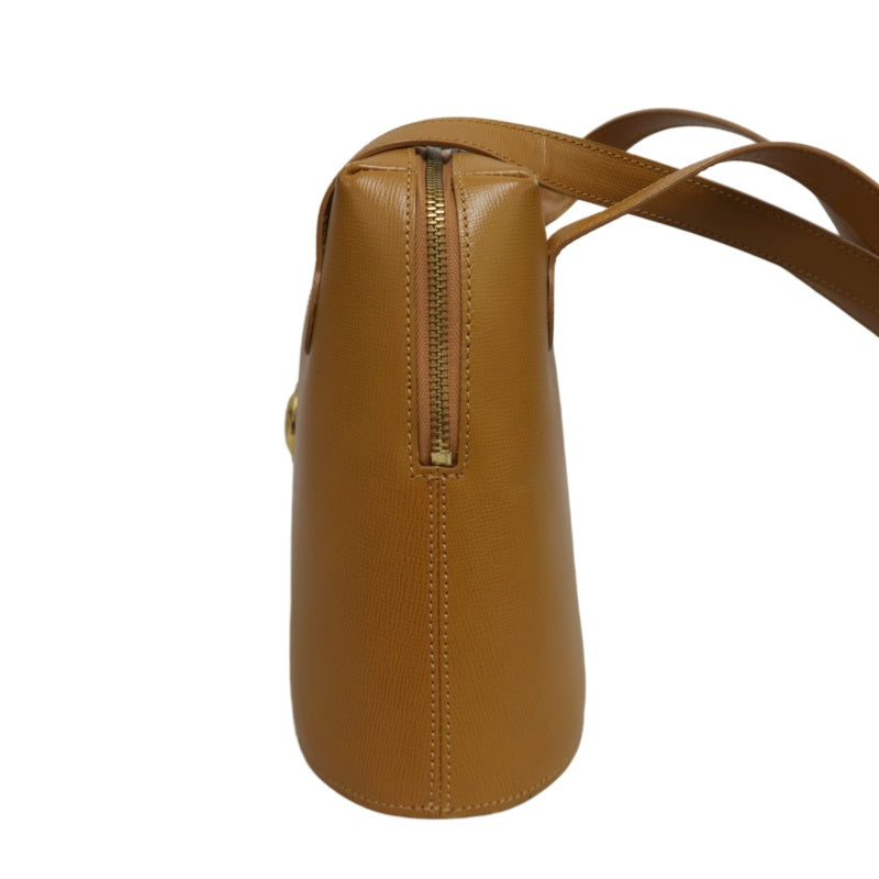DIOR Vintage Oval Logo Shoulder Bag Calfskin Camel Brown Gold Hardware