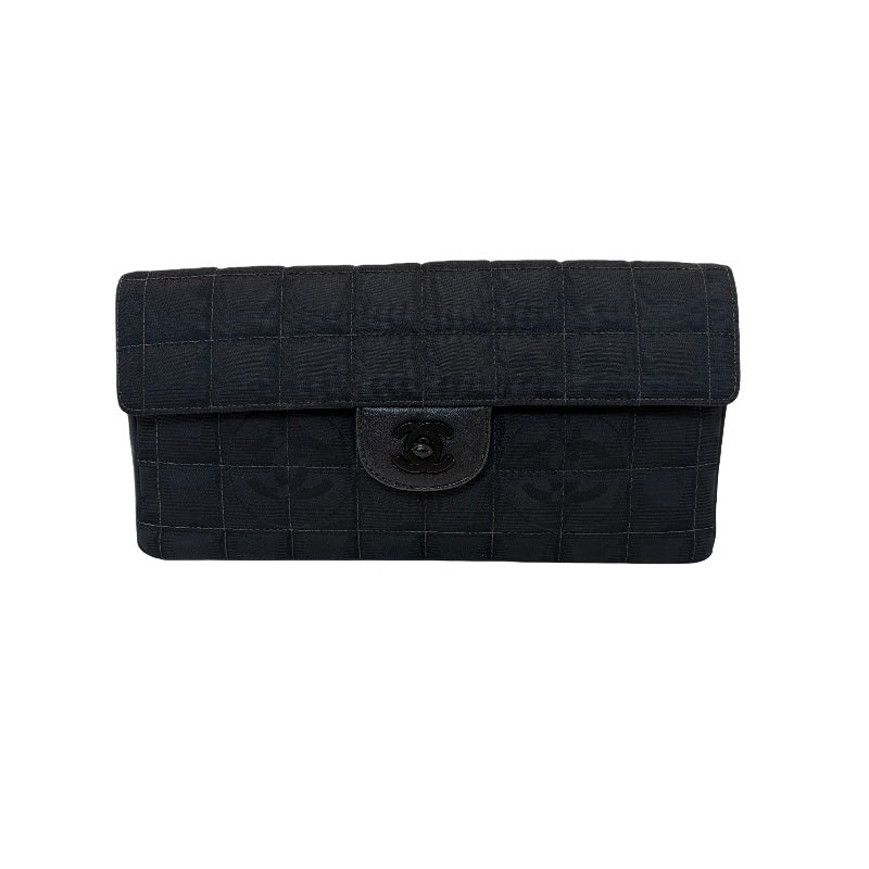 CHANEL New Travel Line Embossed CC Checker Nylon Flap Chain Shoulder Bag Black Monogram Canvas Black CC Turnlock Hardware Vintage Classic Accessory with Original Dust Bag