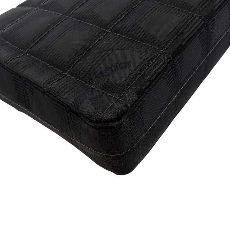 CHANEL New Travel Line Embossed CC Checker Nylon Flap Chain Shoulder Bag Black Monogram Canvas Black CC Turnlock Hardware Vintage Classic Accessory with Original Dust Bag