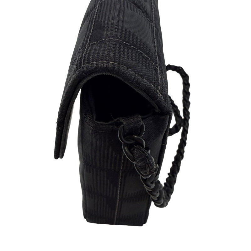 CHANEL New Travel Line Embossed CC Checker Nylon Flap Chain Shoulder Bag Black Monogram Canvas Black CC Turnlock Hardware Vintage Classic Accessory with Original Dust Bag