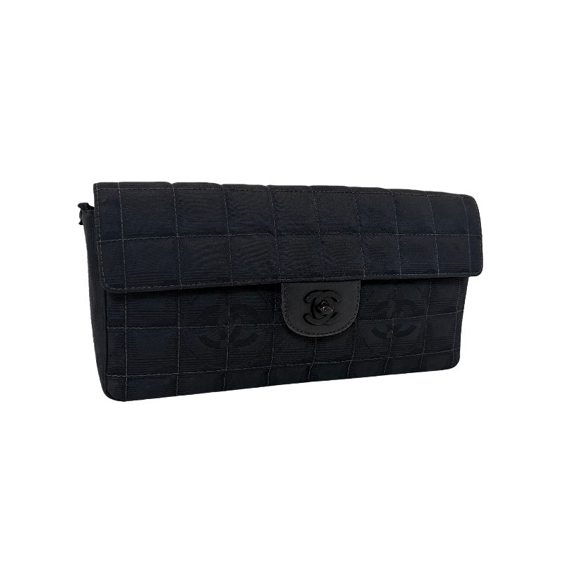 CHANEL New Travel Line Embossed CC Checker Nylon Flap Chain Shoulder Bag Black Monogram Canvas Black CC Turnlock Hardware Vintage Classic Accessory with Original Dust Bag
