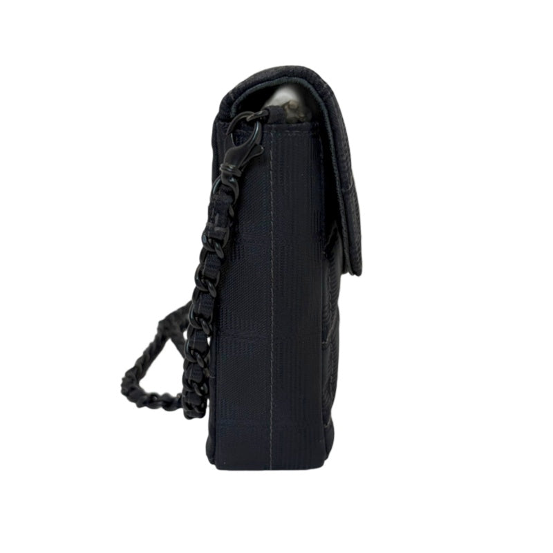 CHANEL New Travel Line Embossed CC Checker Nylon Flap Chain Shoulder Bag Black Monogram Canvas Black CC Turnlock Hardware Vintage Classic Accessory with Original Dust Bag