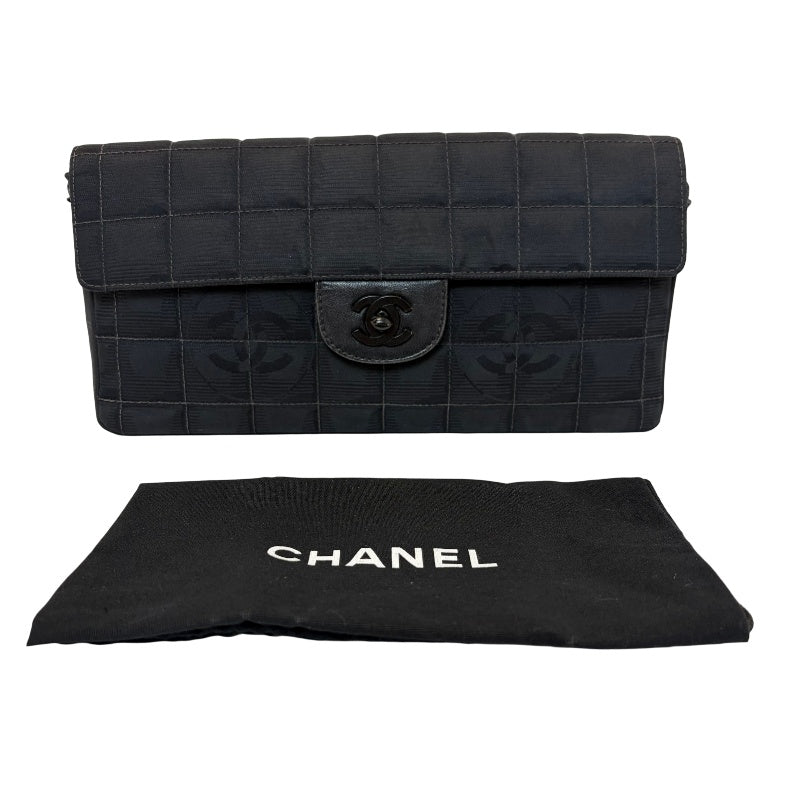 CHANEL New Travel Line Embossed CC Checker Nylon Flap Chain Shoulder Bag Black Monogram Canvas Black CC Turnlock Hardware Vintage Classic Accessory with Original Dust Bag
