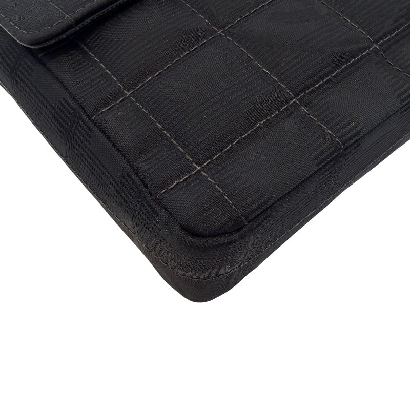 CHANEL New Travel Line Embossed CC Checker Nylon Flap Chain Shoulder Bag Black Monogram Canvas Black CC Turnlock Hardware Vintage Classic Accessory with Original Dust Bag
