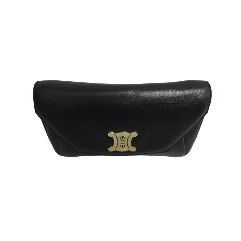CELINE Triomphe Envelope Shoulder Bag Black Calfskin Gold Hardware Classic Triomphe Logo Plate Vintage Elegant Design