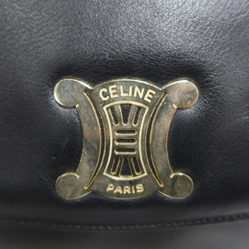 CELINE Triomphe Envelope Shoulder Bag Black Calfskin Gold Hardware Classic Triomphe Logo Plate Vintage Elegant Design