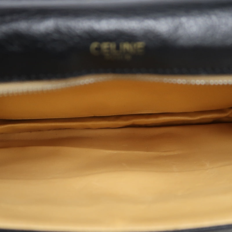 CELINE Triomphe Envelope Shoulder Bag Black Calfskin Gold Hardware Classic Triomphe Logo Plate Vintage Elegant Design
