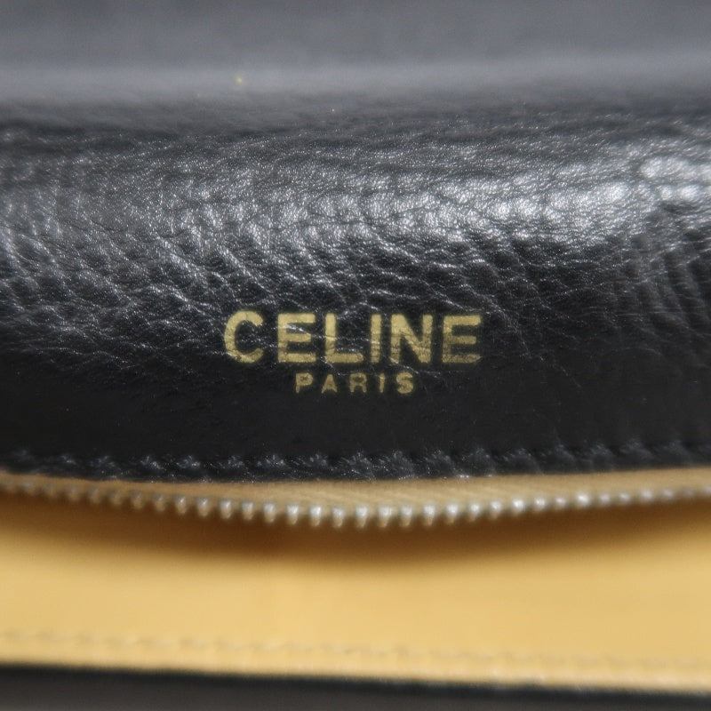 CELINE Triomphe Envelope Shoulder Bag Black Calfskin Gold Hardware Classic Triomphe Logo Plate Vintage Elegant Design