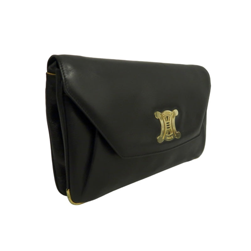 CELINE Triomphe Envelope Shoulder Bag Black Calfskin Gold Hardware Classic Triomphe Logo Plate Vintage Elegant Design
