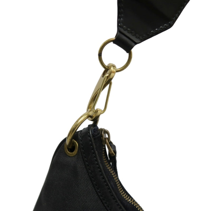 GUCCI Nylon Hobo One Shoulder Bag Black Gold Hardware