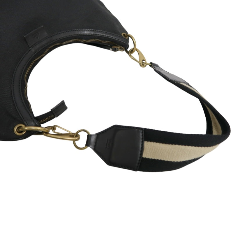 GUCCI Nylon Hobo One Shoulder Bag Black Gold Hardware