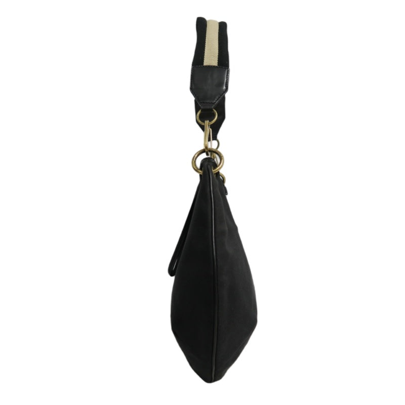GUCCI Nylon Hobo One Shoulder Bag Black Gold Hardware