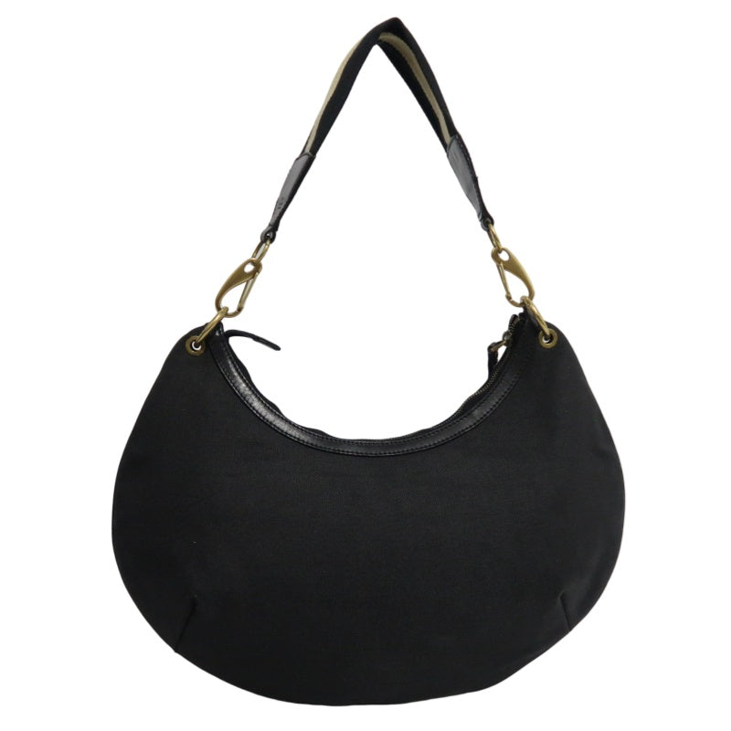 GUCCI Nylon Hobo One Shoulder Bag Black Gold Hardware