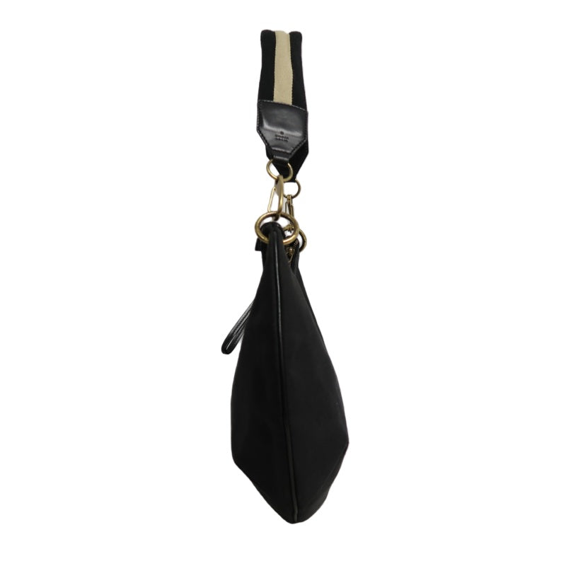 GUCCI Nylon Hobo One Shoulder Bag Black Gold Hardware