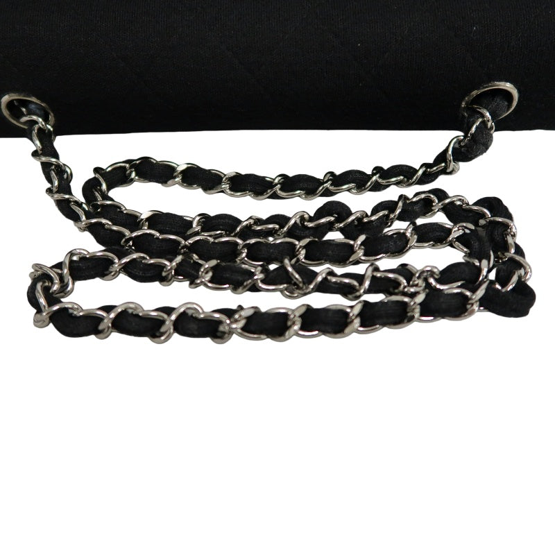 CHANEL Quilted Cotton Fabric Classic CF Flap Chain Shoulder Bag Black Soft Woven Material Silver CC Turnlock Hardware Lightweight Casual Vintage Classic with Original Dust Bag