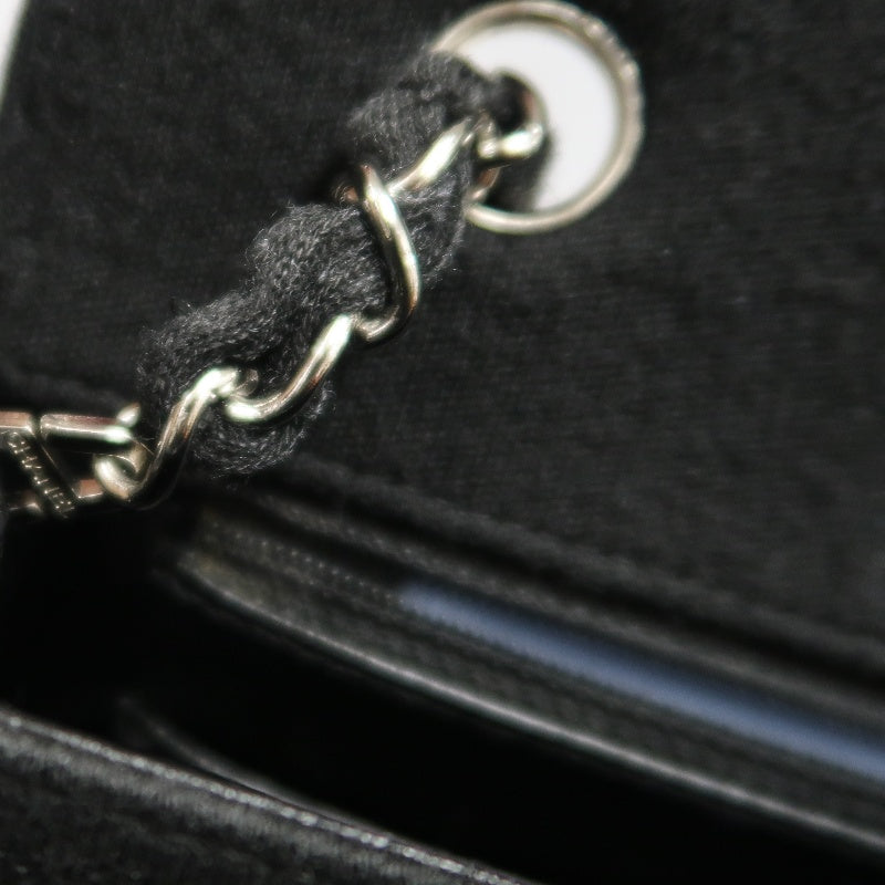 CHANEL Quilted Cotton Fabric Classic CF Flap Chain Shoulder Bag Black Soft Woven Material Silver CC Turnlock Hardware Lightweight Casual Vintage Classic with Original Dust Bag