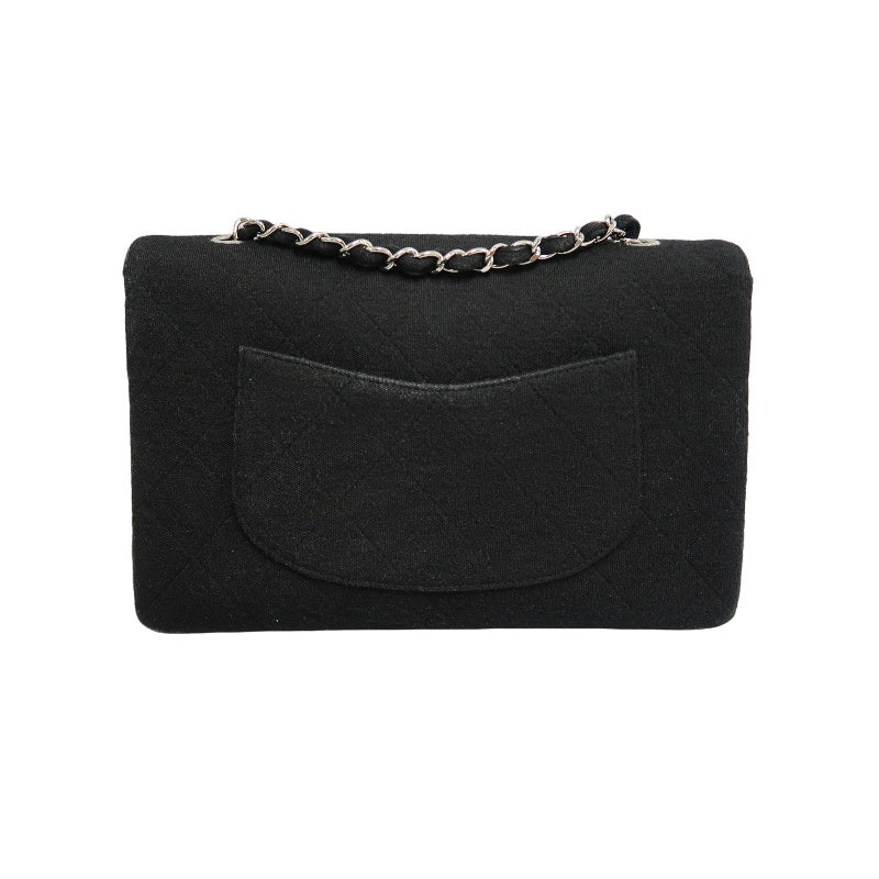 CHANEL Quilted Cotton Fabric Classic CF Flap Chain Shoulder Bag Black Soft Woven Material Silver CC Turnlock Hardware Lightweight Casual Vintage Classic with Original Dust Bag