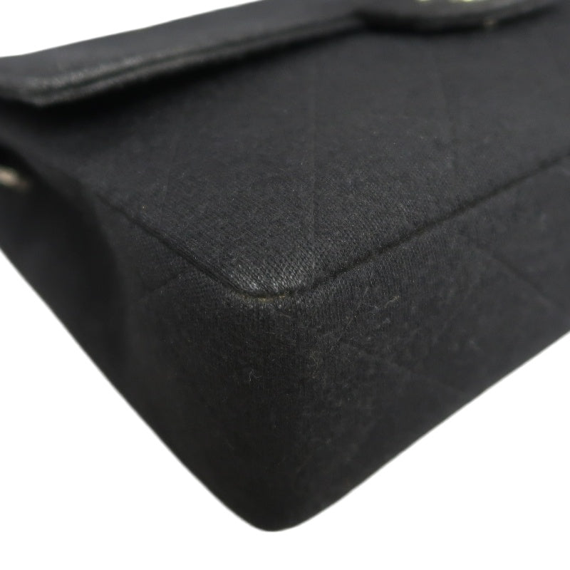 CHANEL Quilted Cotton Fabric Classic CF Flap Chain Shoulder Bag Black Soft Woven Material Silver CC Turnlock Hardware Lightweight Casual Vintage Classic with Original Dust Bag