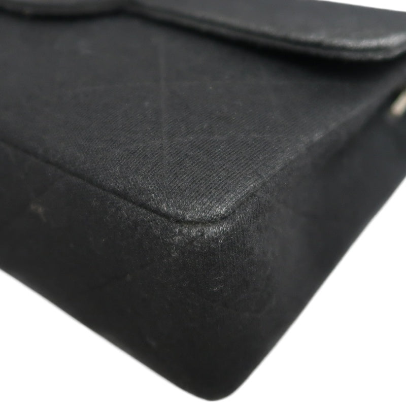 CHANEL Quilted Cotton Fabric Classic CF Flap Chain Shoulder Bag Black Soft Woven Material Silver CC Turnlock Hardware Lightweight Casual Vintage Classic with Original Dust Bag