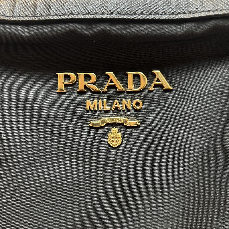 PRADA Tessuto Nylon Dome Handbag Black Nylon Saffiano Leather Trim Gold Hardware Spacious Work Bag with Detachable Shoulder Strap Classic Practical Design