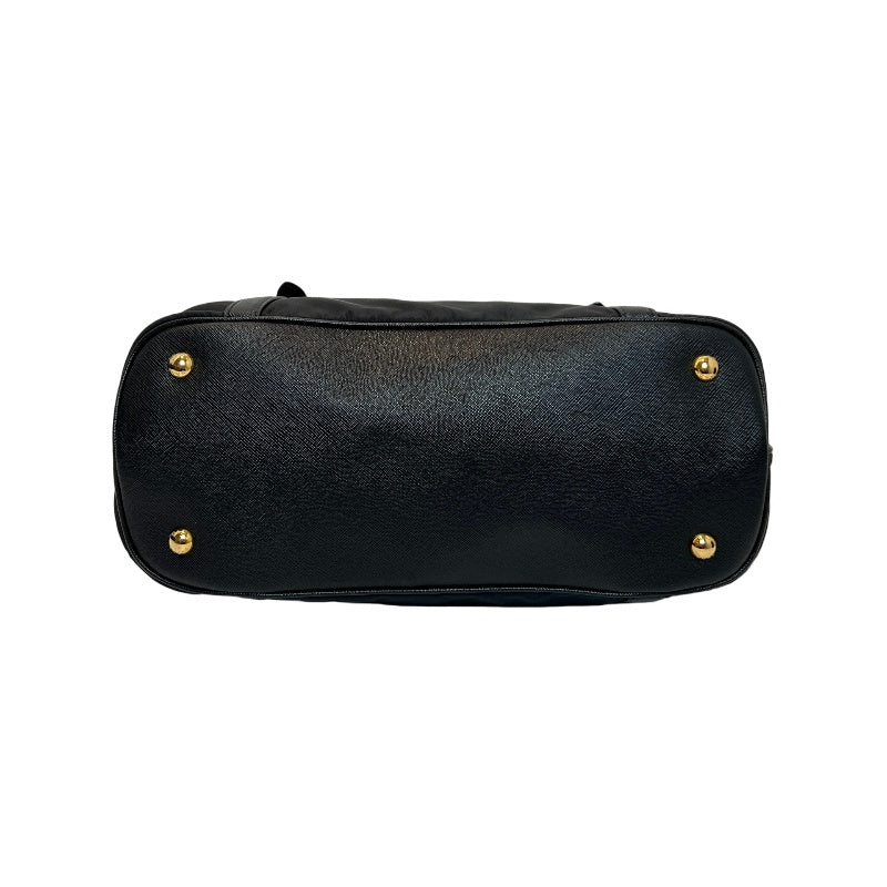 PRADA Tessuto Nylon Dome Handbag Black Nylon Saffiano Leather Trim Gold Hardware Spacious Work Bag with Detachable Shoulder Strap Classic Practical Design