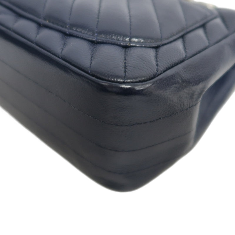 CHANEL Chevron V-Stitch Mini Classic Flap Bag Navy Blue Calfskin Silver Hardware Full Set with Box & Dust Bag No Sticker