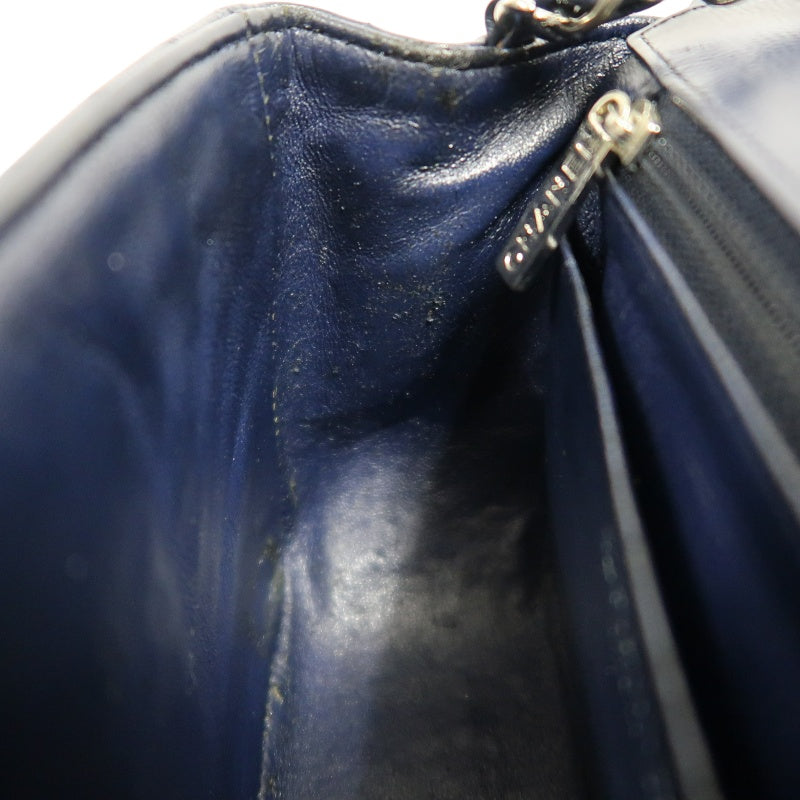 CHANEL Chevron V-Stitch Mini Classic Flap Bag Navy Blue Calfskin Silver Hardware Full Set with Box & Dust Bag No Sticker