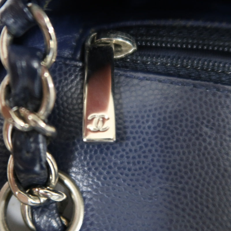 CHANEL Chevron V-Stitch Mini Classic Flap Bag Navy Blue Calfskin Silver Hardware Full Set with Box & Dust Bag No Sticker