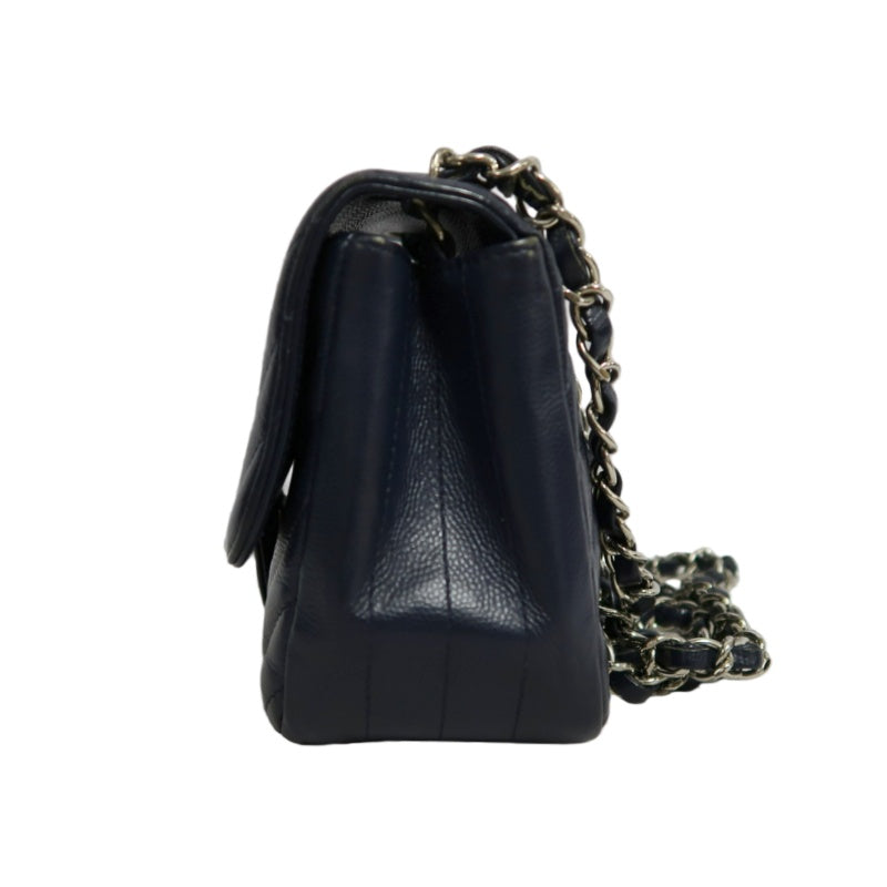 CHANEL Chevron V-Stitch Mini Classic Flap Bag Navy Blue Calfskin Silver Hardware Full Set with Box & Dust Bag No Sticker