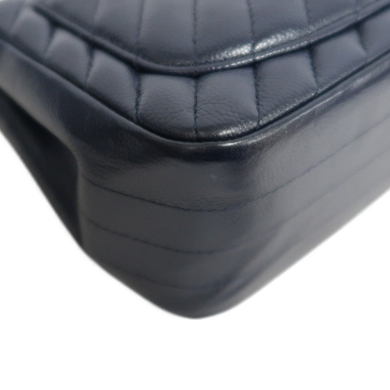 CHANEL Chevron V-Stitch Mini Classic Flap Bag Navy Blue Calfskin Silver Hardware Full Set with Box & Dust Bag No Sticker