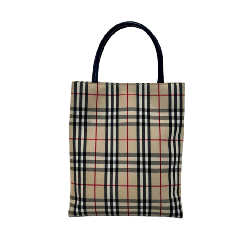 BURBERRY Nova Check Canvas Mini Tote Bag Beige Classic Plaid Pattern Black Leather Handle British Style Casual Daily Use