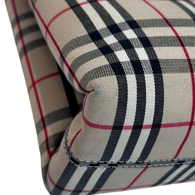 BURBERRY Nova Check Canvas Mini Tote Bag Beige Classic Plaid Pattern Black Leather Handle British Style Casual Daily Use